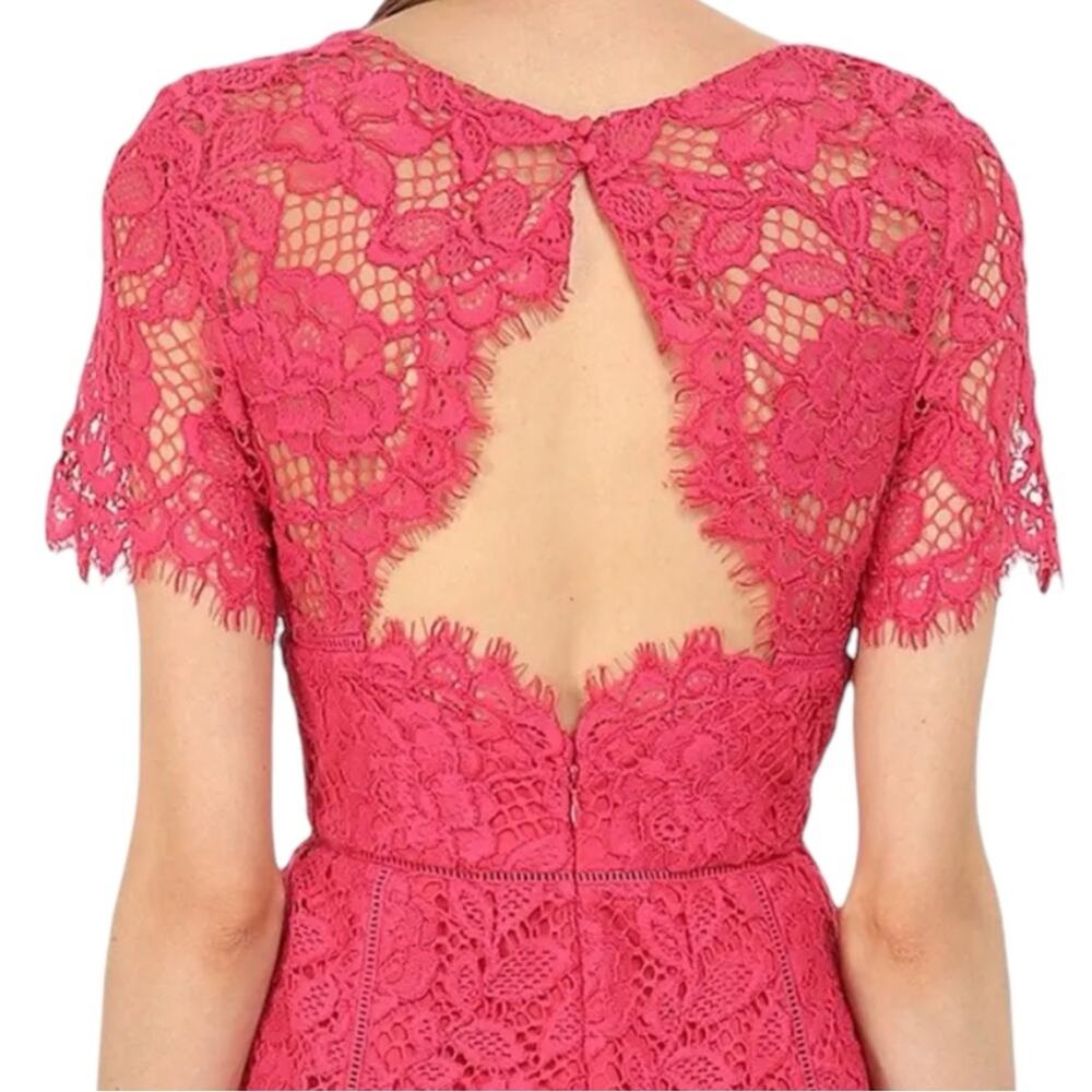 Marchesa Notte Open Back Fuchsia Sheath Cocktail Dress Laddering Detail NWT Sz 6 - Picture 4 of 13